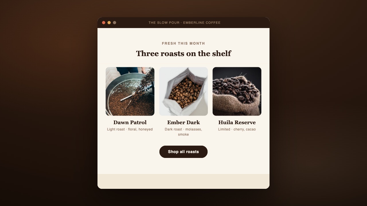 Product grid — three roasts