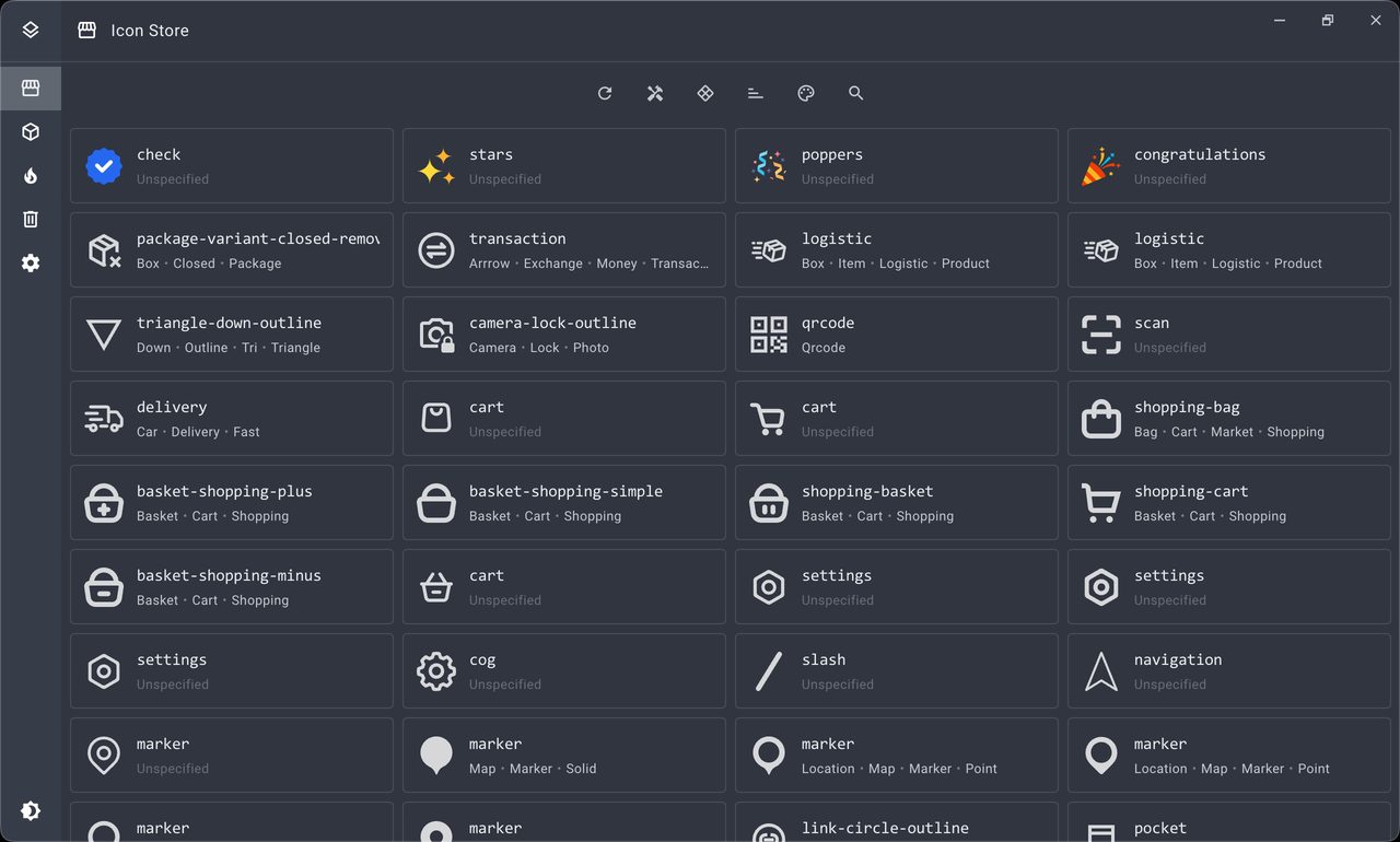 Icon store — searchable library