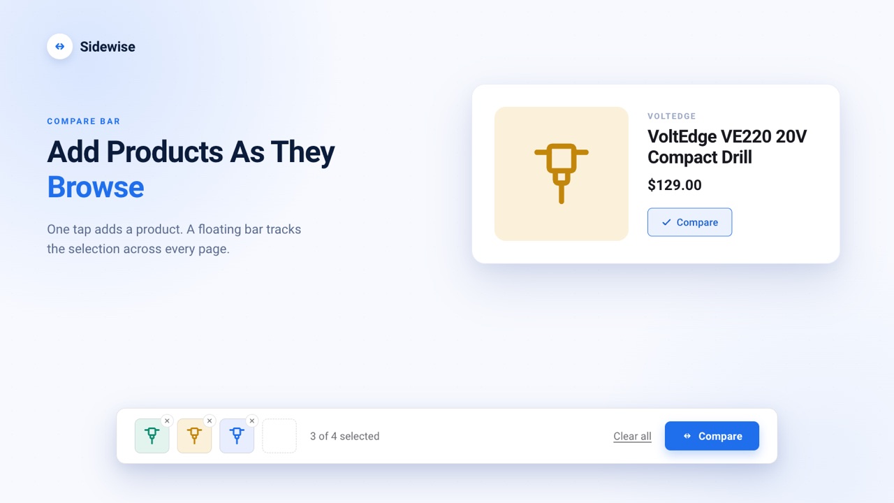 Add-to-compare & persistent compare bar