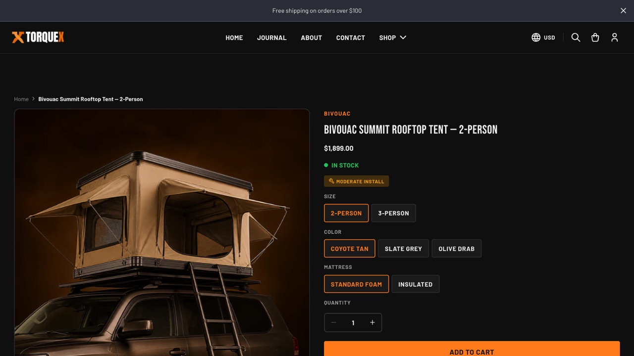 Product page — variants & install badge